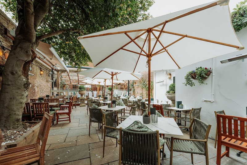 Sunny garden terrace seating