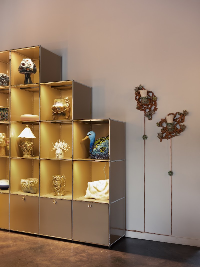Ceramic objects, lit display