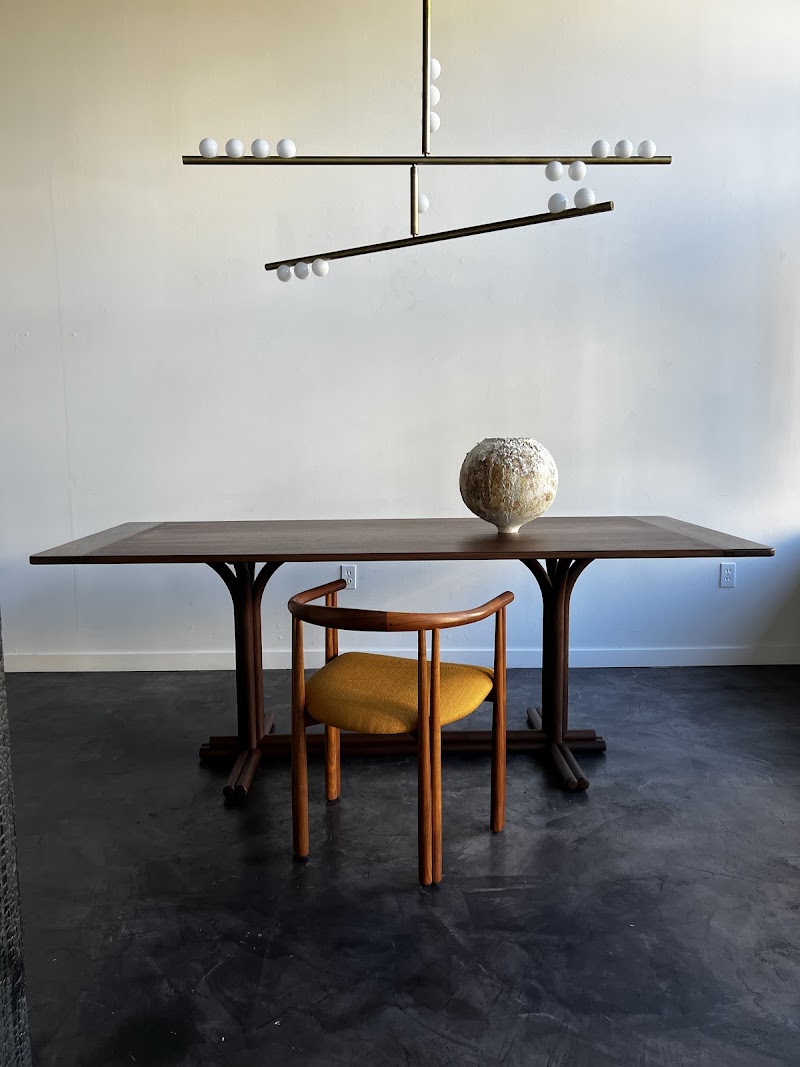 Walnut table, warm geometry