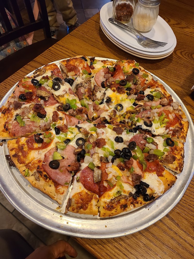 Loaded pizza, generous toppings
