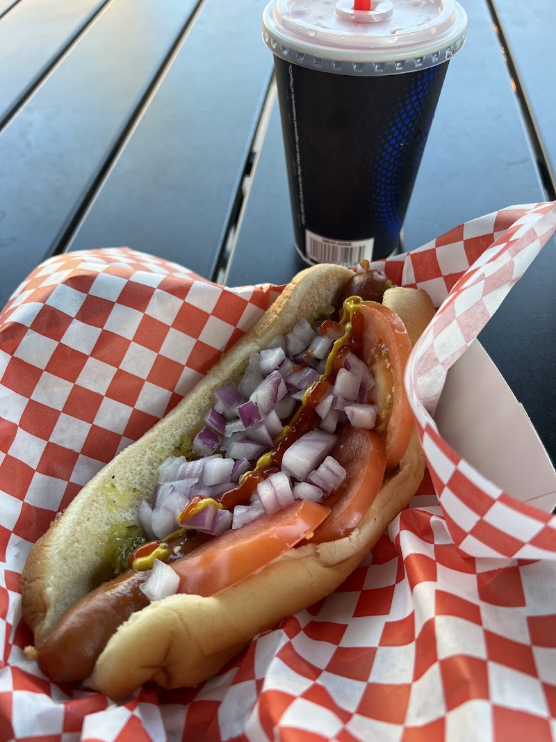 Loaded dog, outdoor table