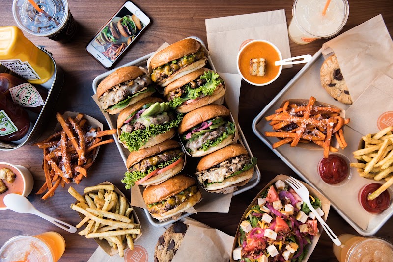 Spread of burgers and sides