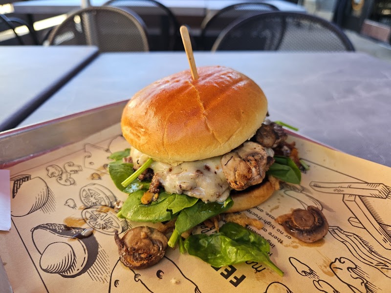 Stacked mushroom burger, al fresco