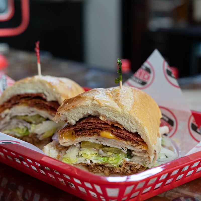 Loaded turkey club, piled high