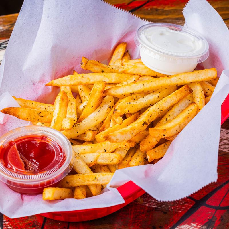 Seasoned fries, two dipping sauces