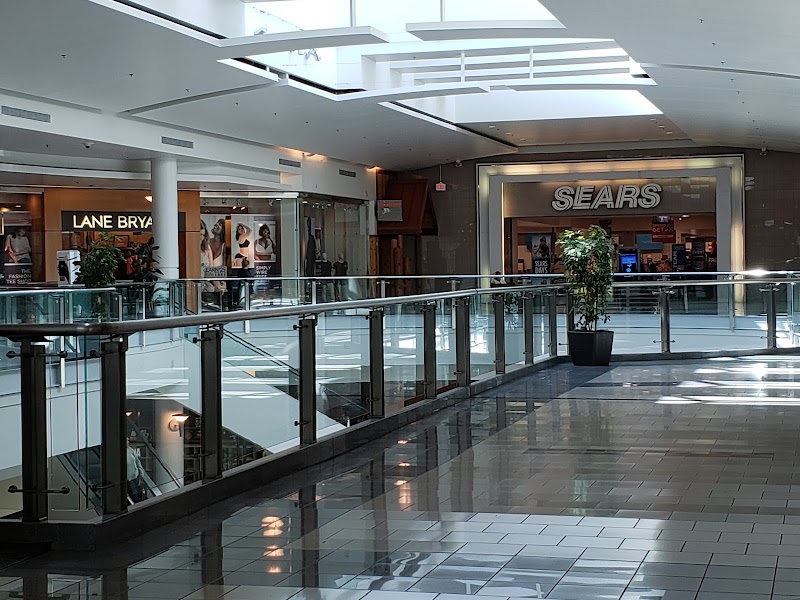 Bright upper-level mall walkway