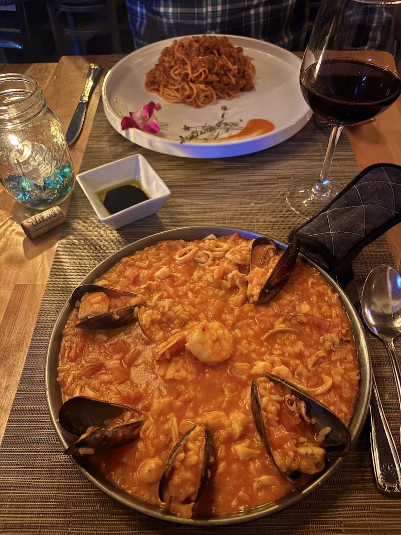 Seafood risotto, rich tomato