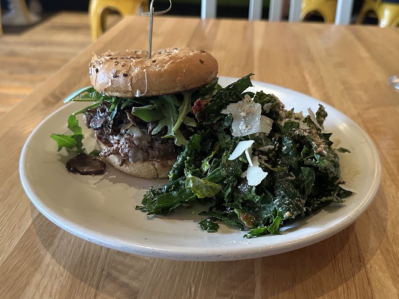 Hearty burger, crisp kale salad