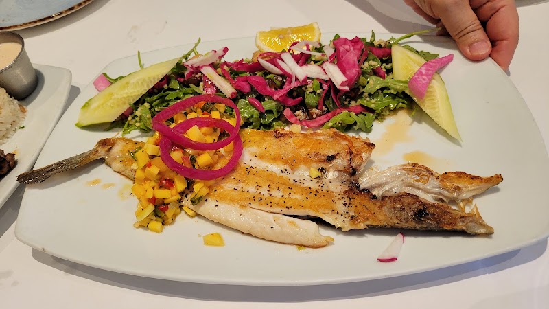 Whole grilled fish, salad