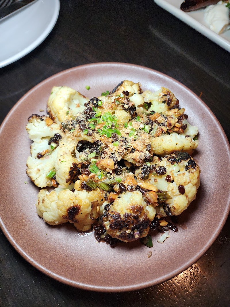 Charred cauliflower, rustic plate
