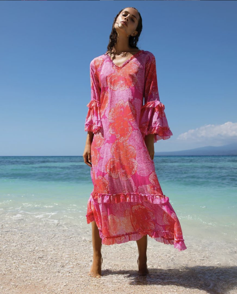 Vibrant ruffled beach maxi