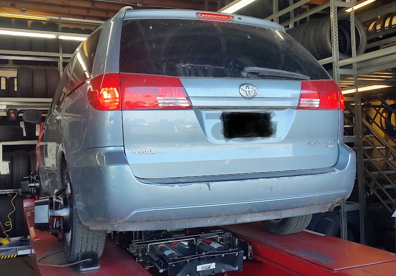 Vehicle up on alignment rack