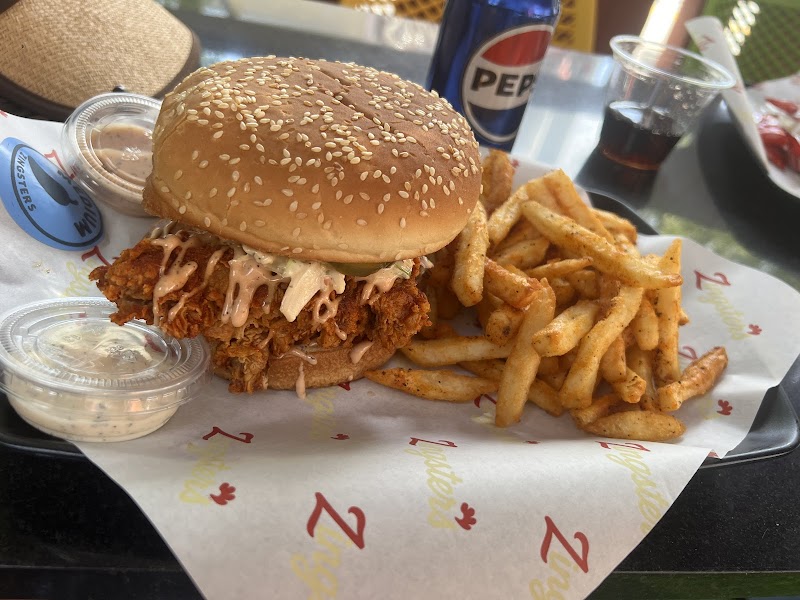 Crispy chicken sando, seasoned fries
