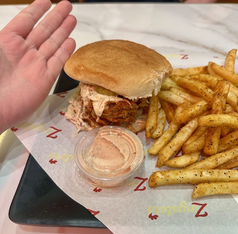 Halal chicken sando, spiced fries