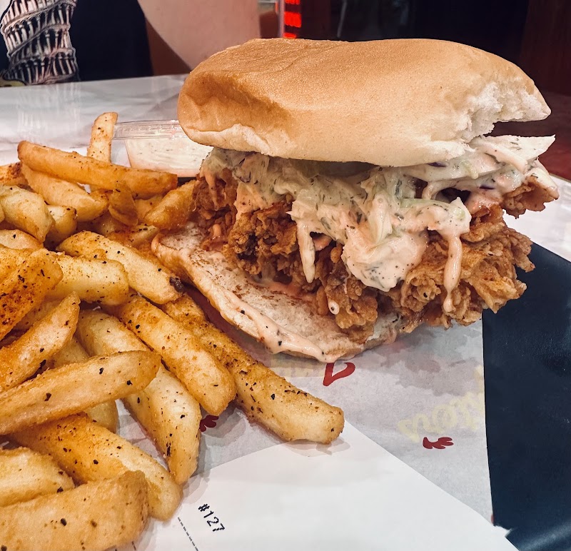 Loaded sando, golden fries